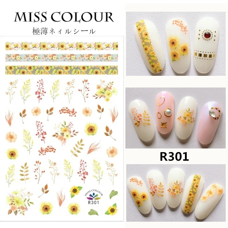 

1pc Nail Art Sticker Decals Autumn Leaves Flora English Letter Nails Slider Decorations Accessoires Manicure Foil Adhesive Wraps