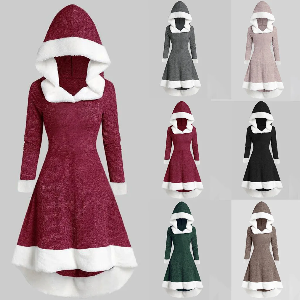 

Рождественский Женский костюм деда мороза маскарадный костюм с капюшоном на шнуровке