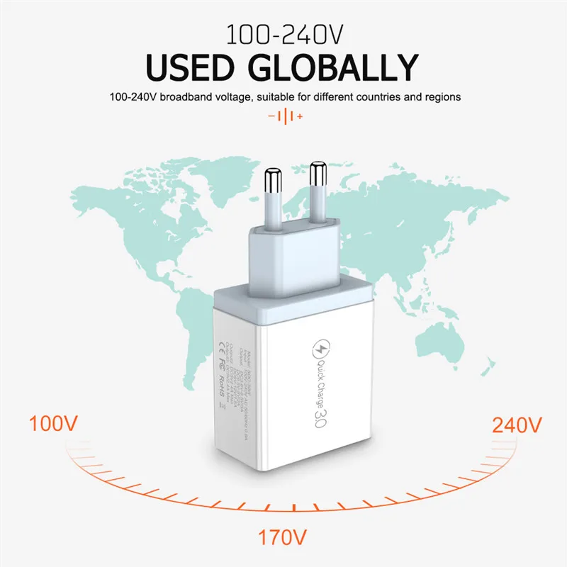 Зарядное устройство с 3 USB-портами и поддержкой быстрой зарядки 0 А мобильный