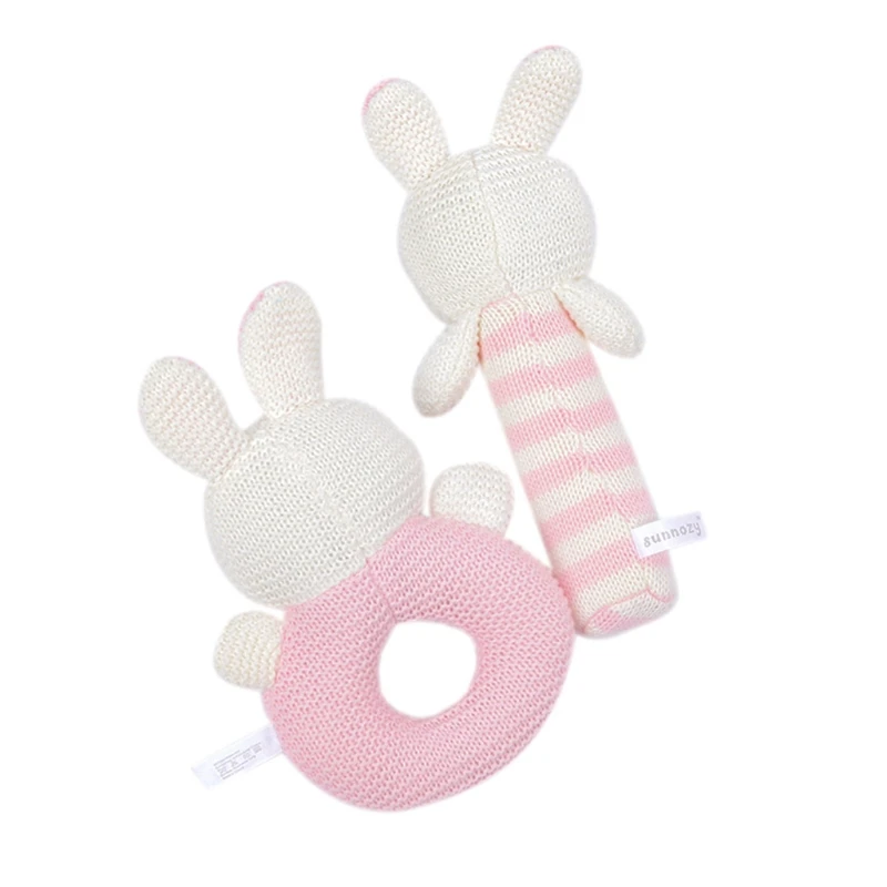 

2 Pcs Baby Rattles Cartoon Cute Soft Plush Animal Rattle Handbells Comfort Toys