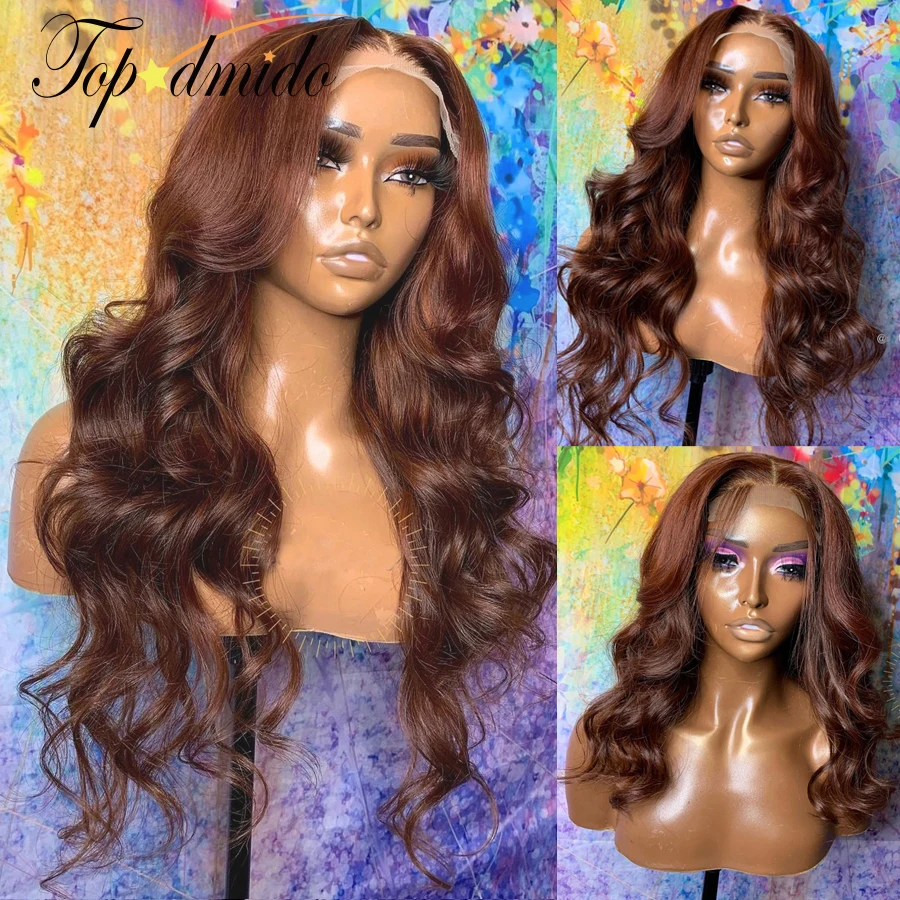 

TOPODMIDO Brown Color 13x4 Lace Front Wig with Baby Hair Brazilian Remy Human Hair Wig for Women Body Wave 4x4 Closure Lace Wigs