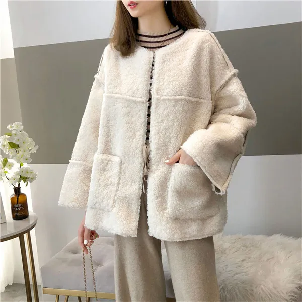 D00771 white Элегантное шерстяное пальто из искусственного меха женская мода осень зима теплая мягкая меховая куртка женская плюшевая верхняя одежда с карманами - Цвет: D00771 white