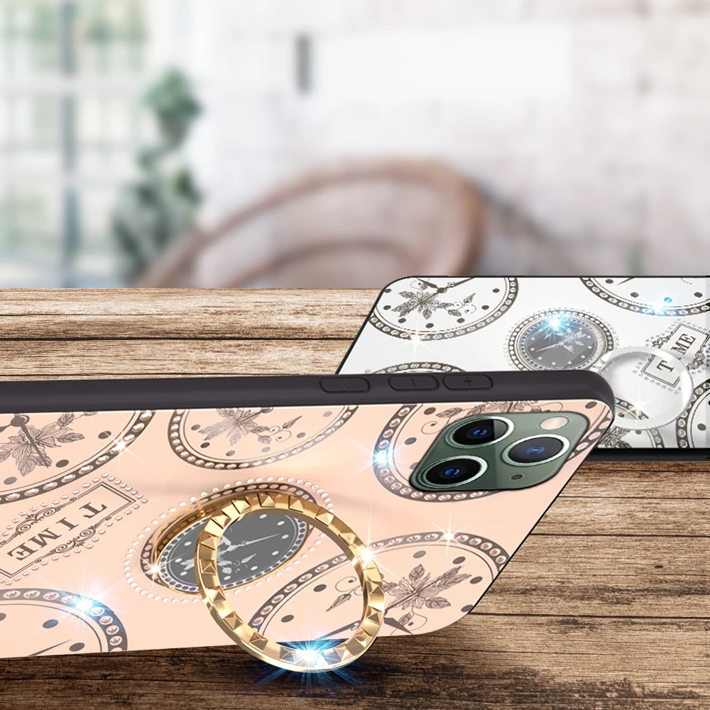 

For iphone X XR XS Max Phone Case 3D Diamond Ring Holder Plating Glitter Bling Cover For iphone 6 6s 7 8 plus Coque 11 pro max