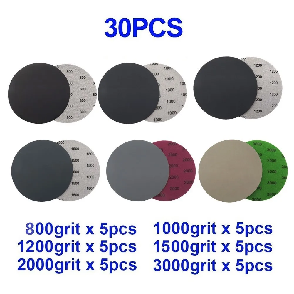 

30Pcs 6 Inch Wet And Dry Sanding Discs 150mm Hook & Loop Sandpaper 800-3000 Grit Abrasive Sander Paper Use For Polishing Tools
