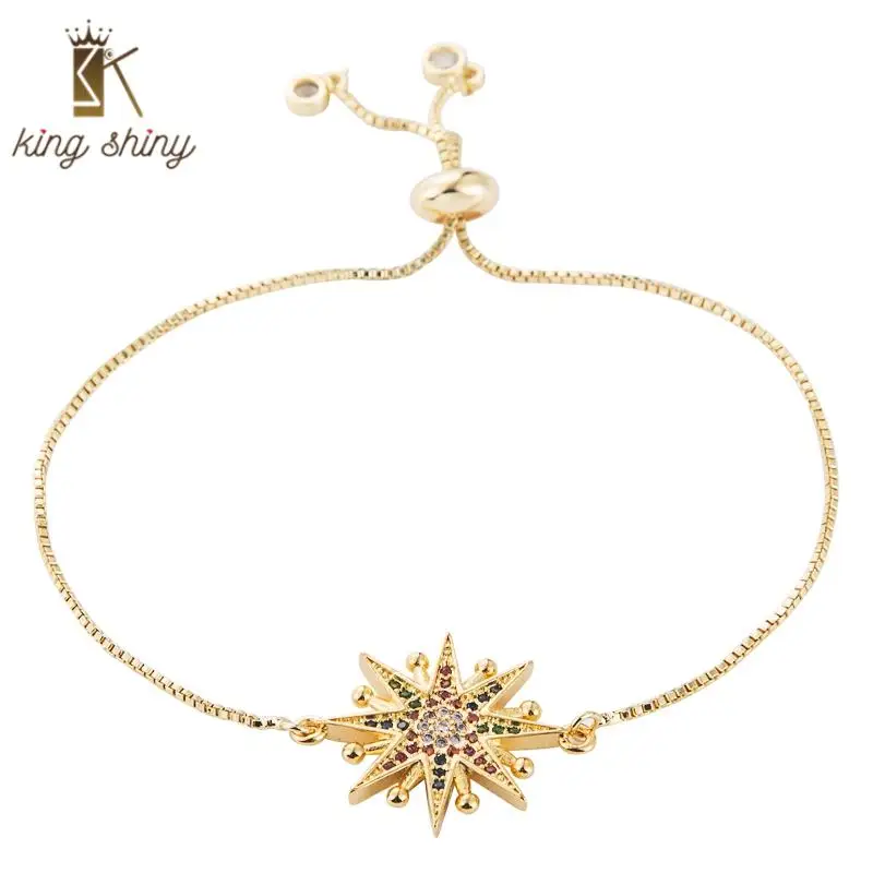 

2020 New Design Fashionable Gold Color Bracelet and Bangle for Woman Adjustable Sunflower Copper Zircon Pull Bracelet and Bangle