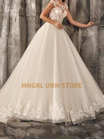 mngrl luxury retro o neck sleeveless white lace 3d flower bridal dresses backless plus size wedding dress fluffy skirt