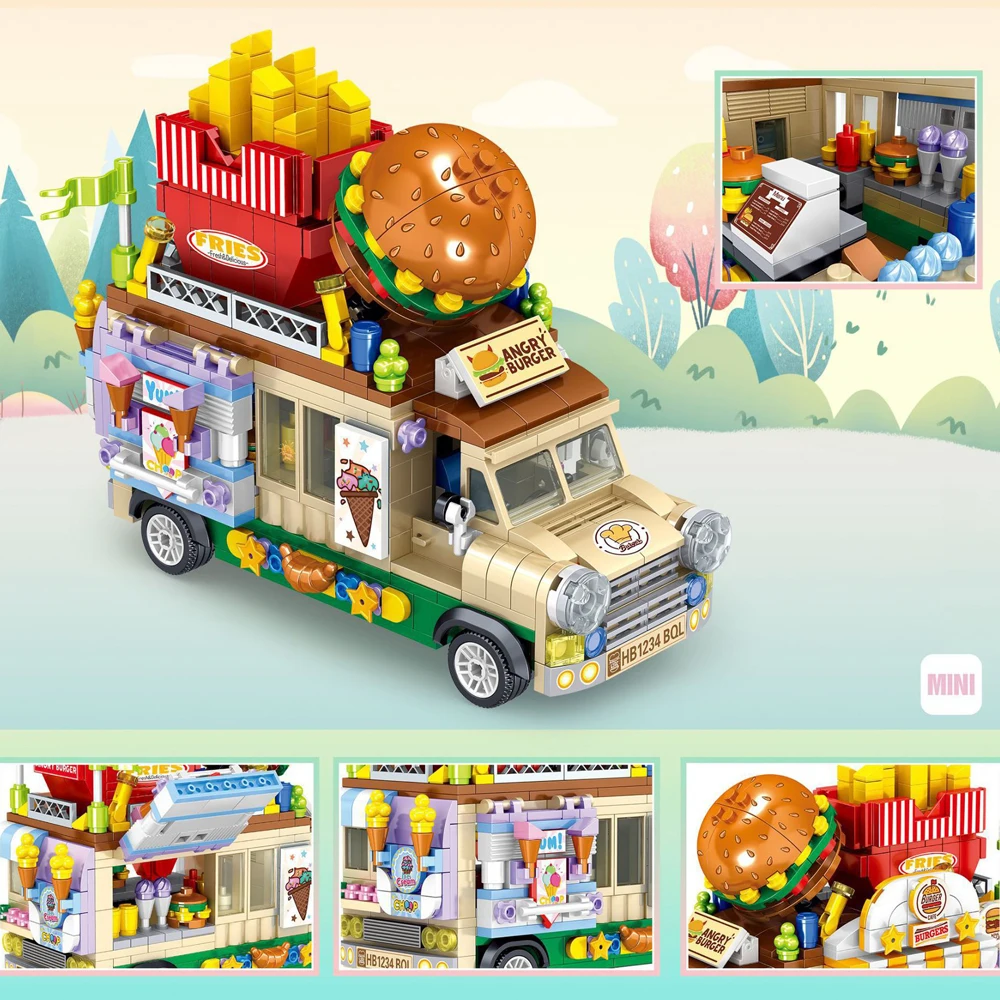 Girls Friends Building Blocks Ice Cream Burger sushi fruit dessert cart Model Bricks City Vocation Vehicle Camping Car Kids Toys | Игрушки и