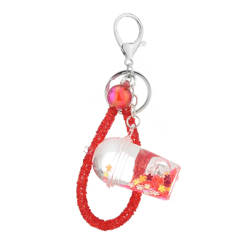 

Milk bottle with light acrylic into the oil milk tea cup keychain drill rope quicksand accessories romantic lover gift