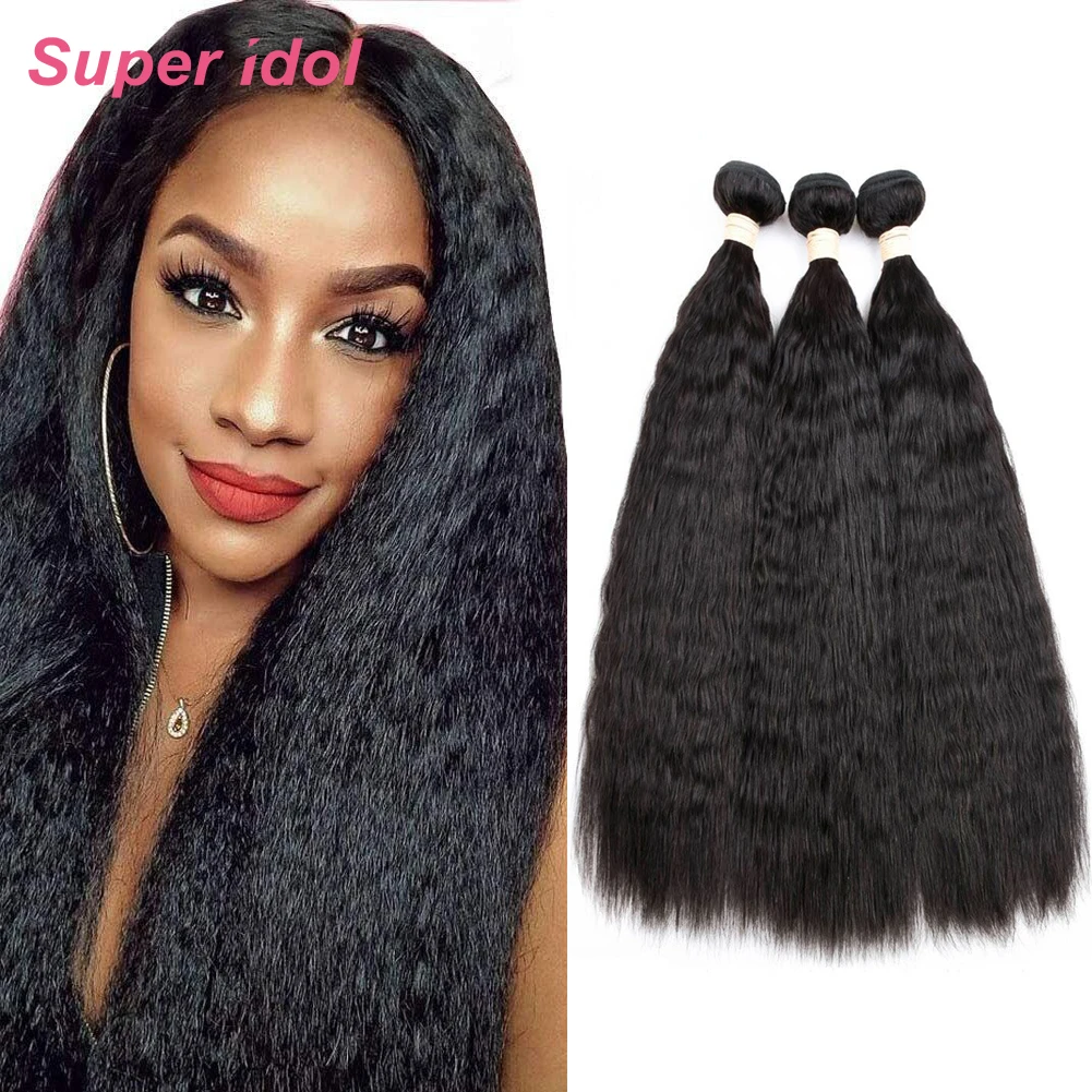 Pacotes de Cabelo Super Idol Brasileiro Kinky Straigt 100% Remy Tecer Cabelo Humano Pacotes Comprimento Longo Cor Natural 3 Extensões