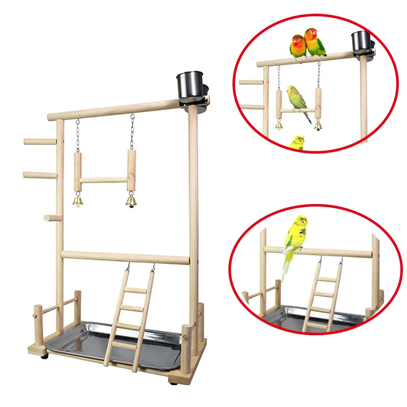 

1PC Parrot Playstands With Cup Toys Tray Bird Swing Climbing Hanging Ladder Bridge Wood Cockatiel Playground Bird Perches