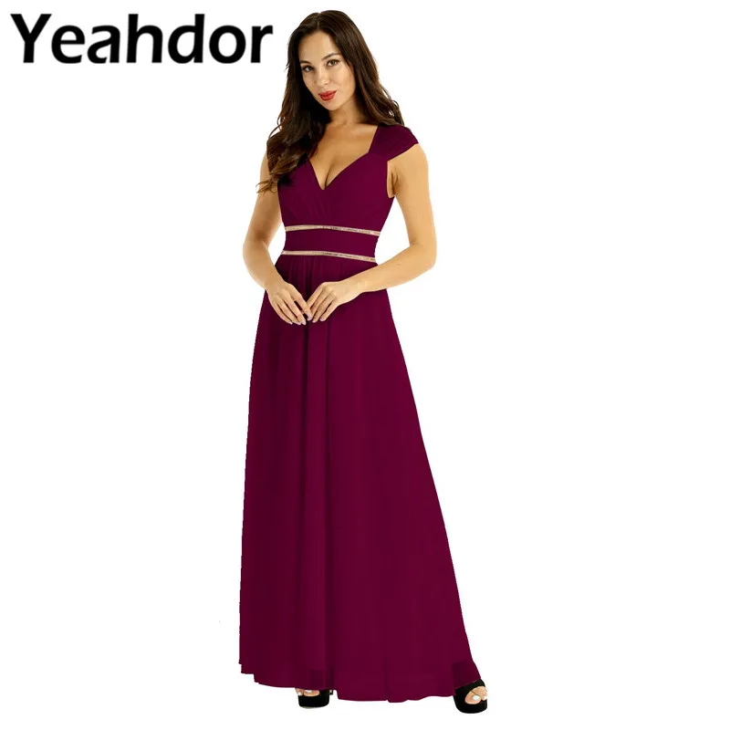 Женское длинное шифоновое платье без рукавов с глубоким v образным вырезом и