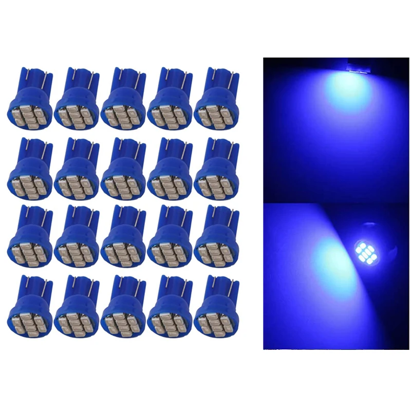 

20Pcs Blue 12V T10 W5W 194 192 168 2825 Wedge 8SMD 1206 LED Car Replacement Bulbs Car Interior Reading Map Dome Light