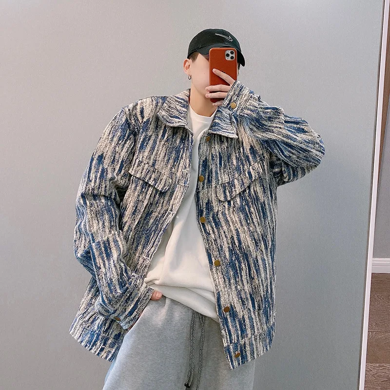 

QIWN 2021 Fall Hot Sale Jacket Blue and White Jacket Loose Denim Jacket Men's Jacket Bomber Jacket Puffer Jacket Men Clothing