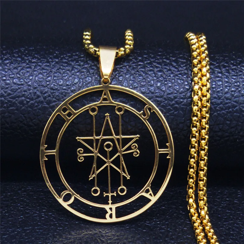 Фото Ожерелье из нержавеющей стали Astaroth Sigil Goetia, золотистого цвета, с печатью Соломона, демона, сатаны, сатаника, украшение №1