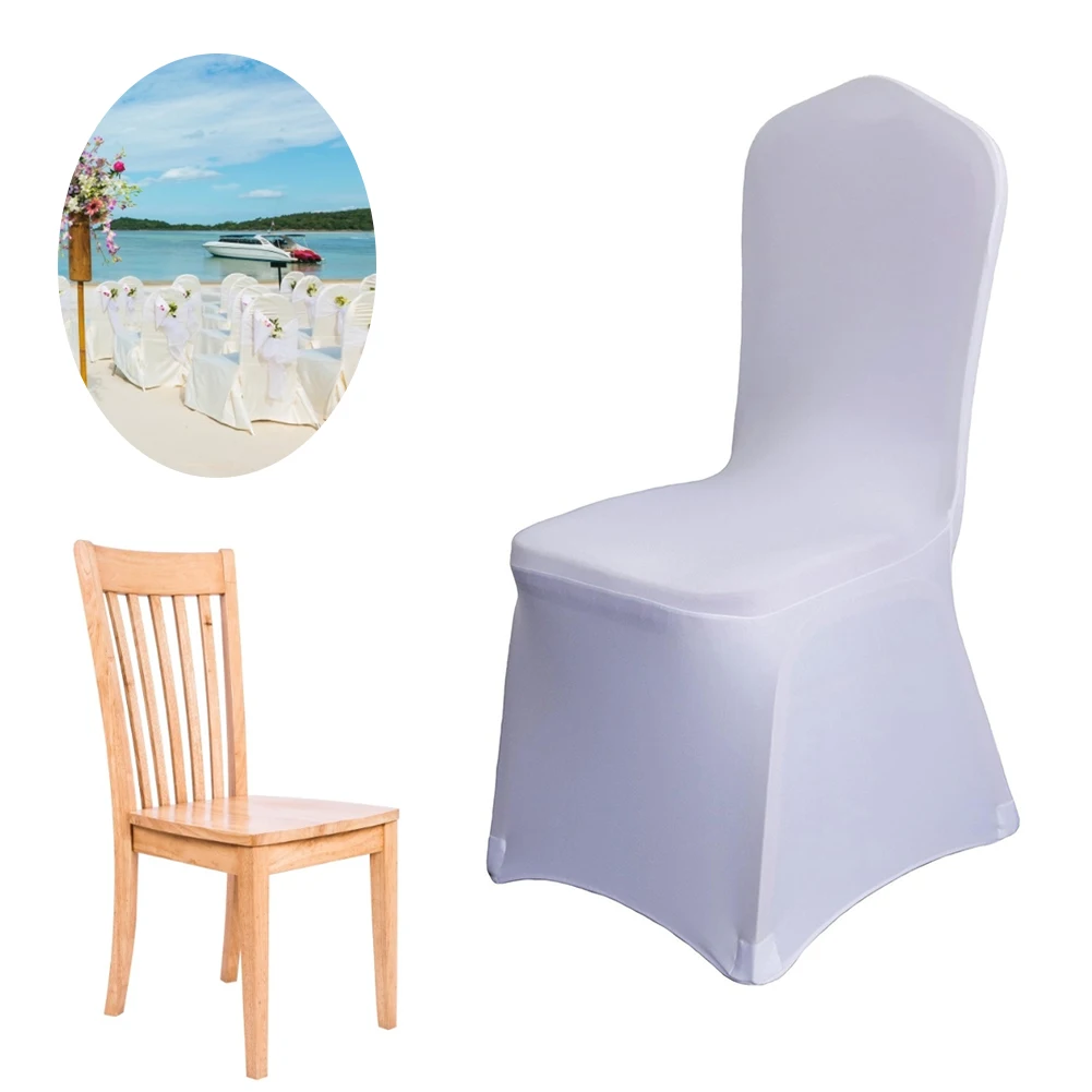 

Spandex Elastic Polyester Dining Chair Slipcover Removable White Kitchen Seat Case Stretch Chair Cover For Banquet Dinner 10PCS