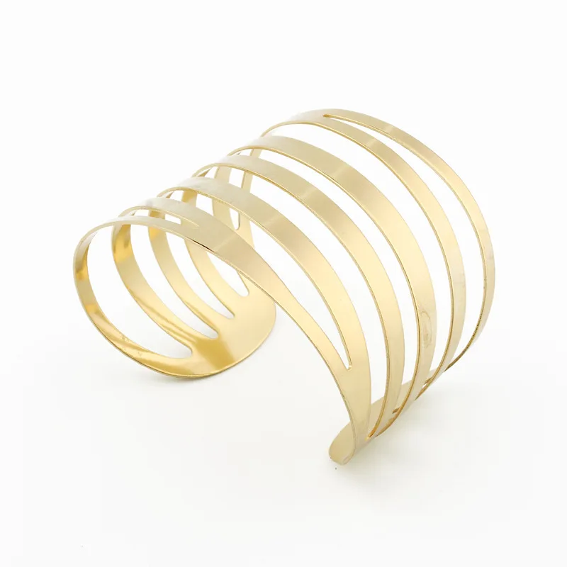Новый модный простой металлический полый Широкий браслет геометрической формы