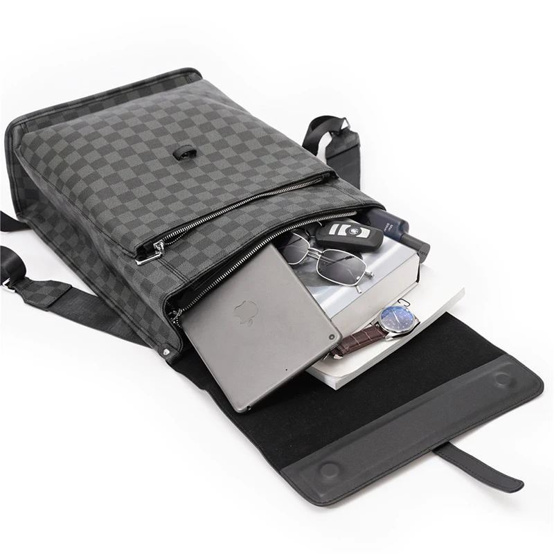 

ZYWLBXMH Cover Backpack Outdoor Travel Backpacks Classic Plaid Bagpack Solid Color Waterproof PU Leather Mochila Men's Bag