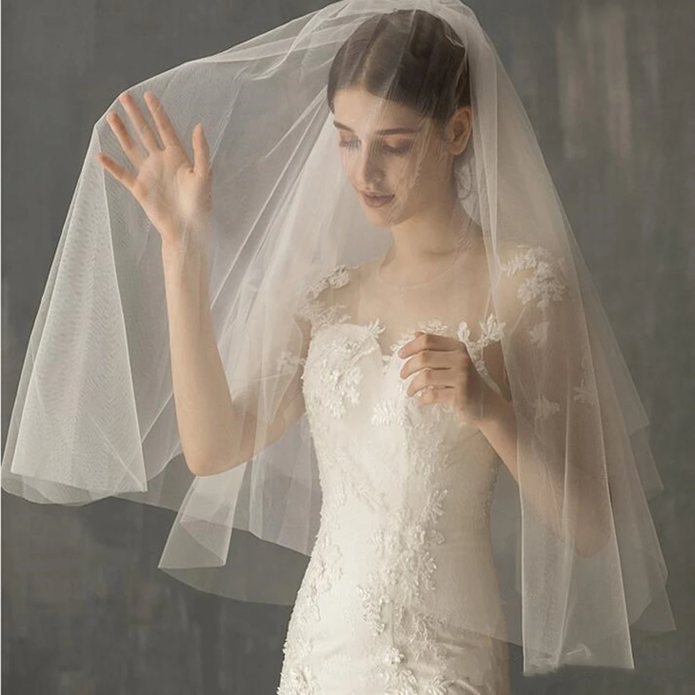 2020 самые дешевые в наличии Дешевые Свадебные фаты для невест короткие 2 слоя Тюль