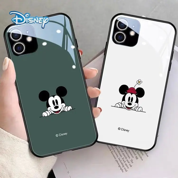 

Disney Mickey Cartoon Glass Phone Case for iPhone 13 13Pro 12 12Pro 11 Pro X XS MAX XR 7 8 Plus Cute Anti-Fall Back Cover