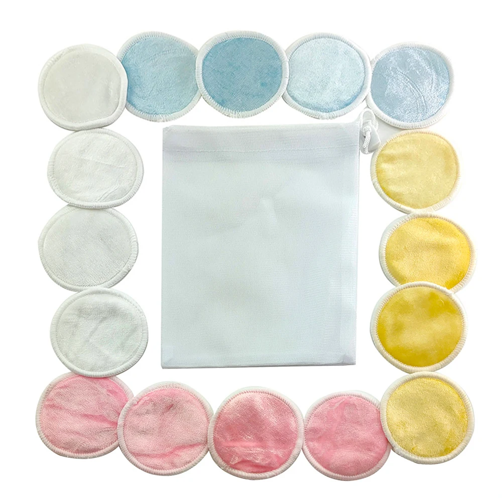 Facial Cleanser Velvet Reusable Makeup Remover Pads with Mesh Bag 16Pcs Microfiber 3 Layers Washable Cotton Puff | Дом и сад