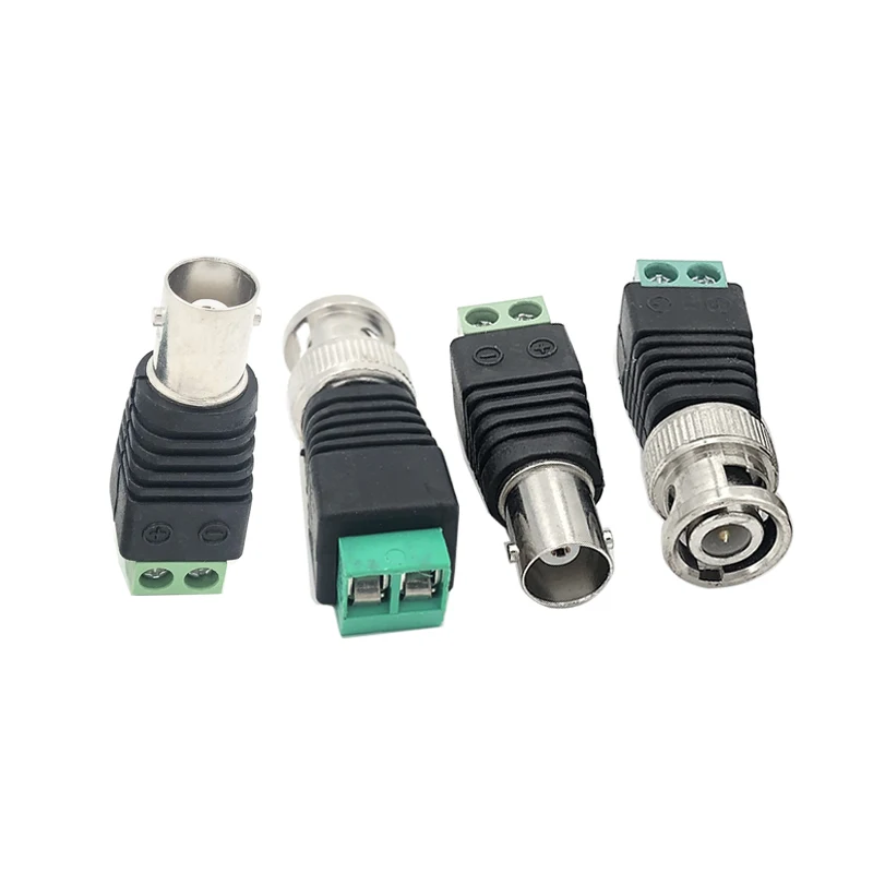 

1 par de macho y hembra Mini conector BNC coaxial UTP Balun de vídeo conector BNC macho adaptador DC para cámara de vigilancia C