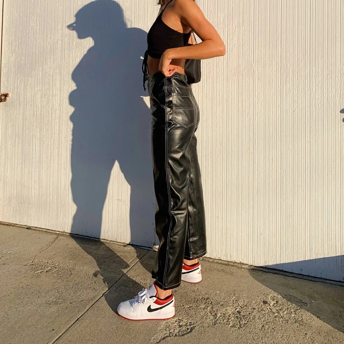 Женские кожаные брюки из ПУ кожи с завышенной талией