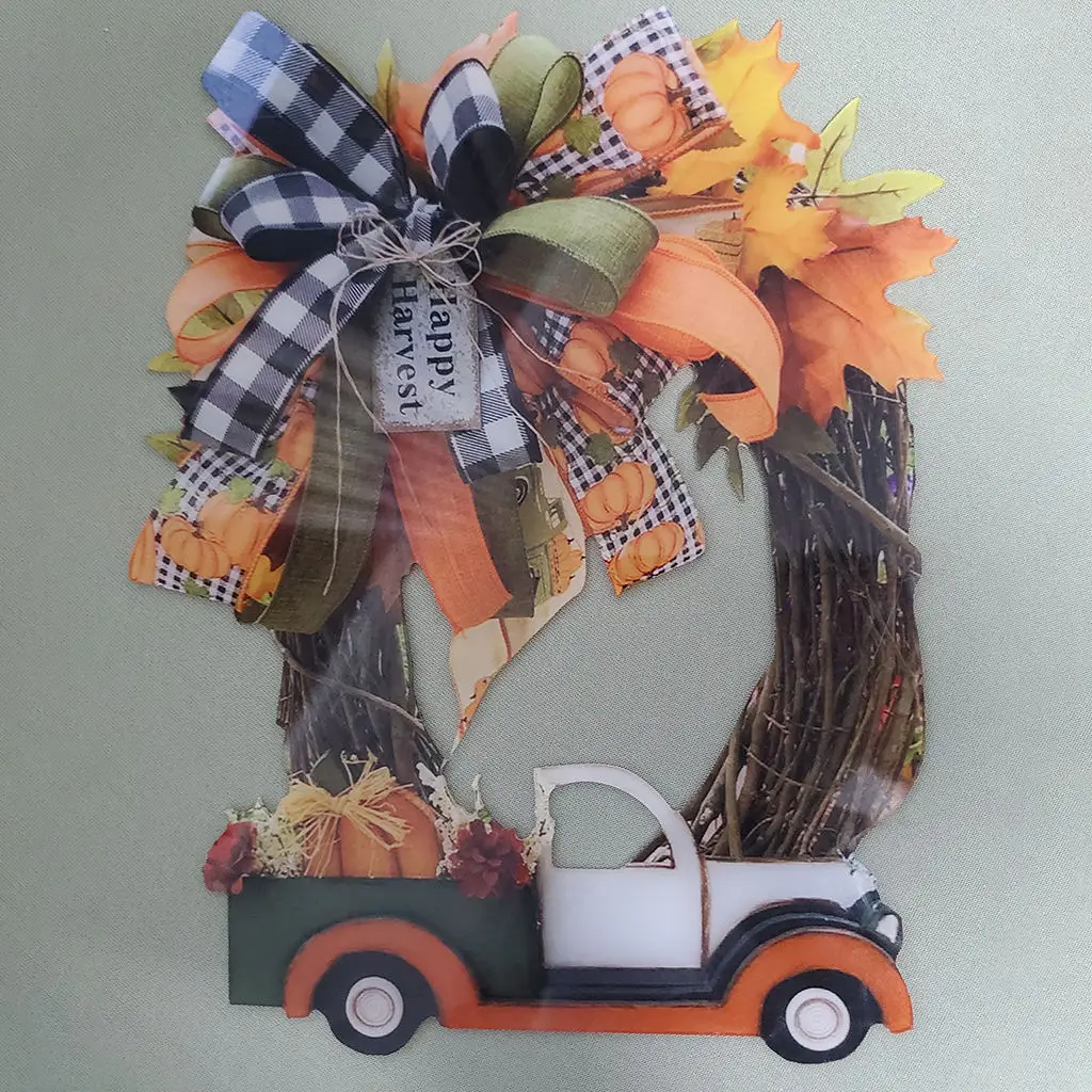 

Fall Car Wreath Front Door Wreath with Maple Leaf Pumpkin Garland for Halloween Thanksgiving Home Decor Farmhouse Ornaments