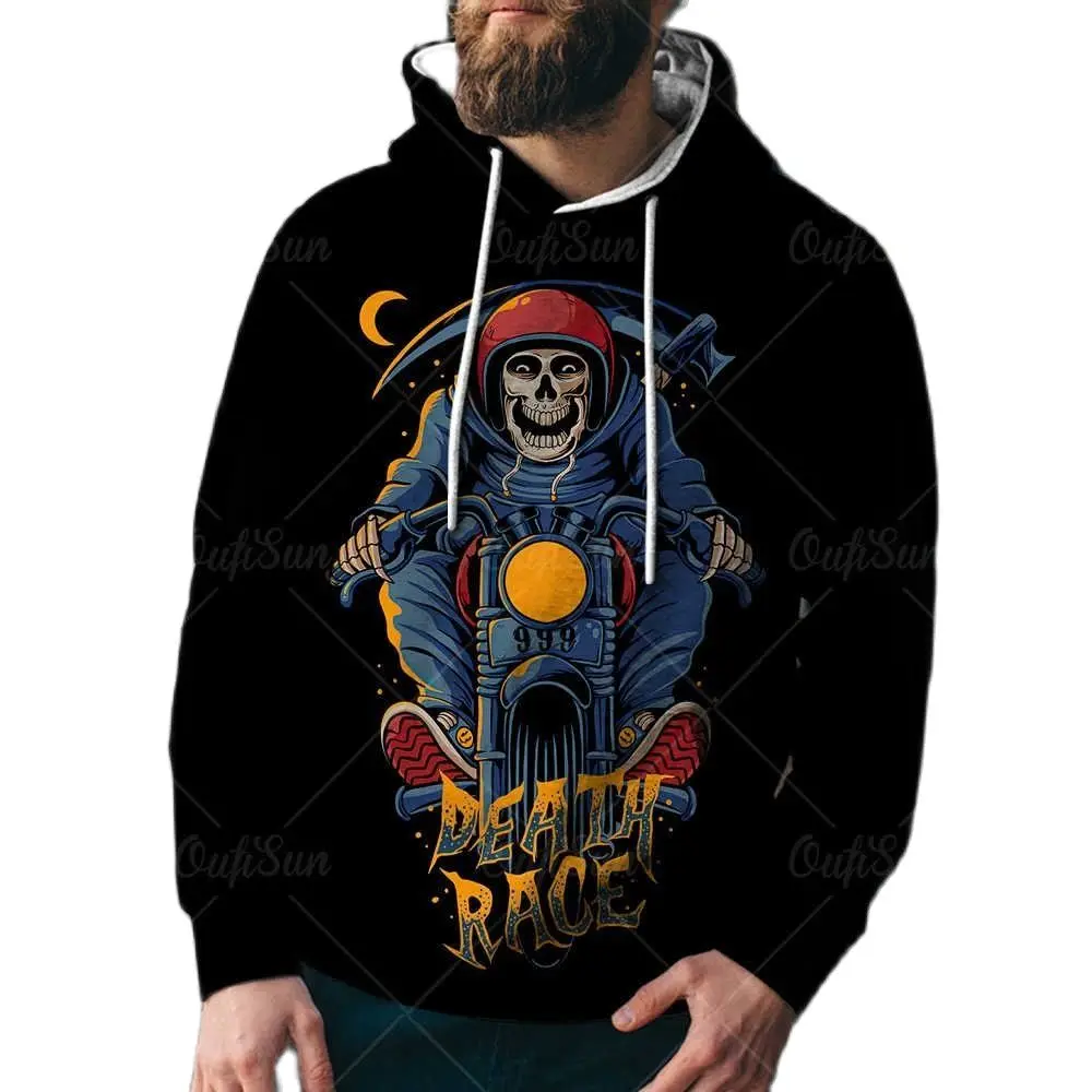 

2021 New Spring And Autumn Season Fashion Horror Cowboy Motorcycle Skull Pattern 3D Printing Men's/women's Hoodie Oversize 4XL