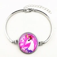 24pcslot mixed style unicorn charm bangle cartoon glass bracelets for girls party gift