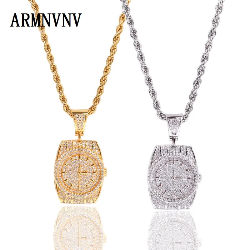 ARMNVNV хип хоп CZ камни побрякушки Iced Out наручные часы Форма Подвески ожерелье для