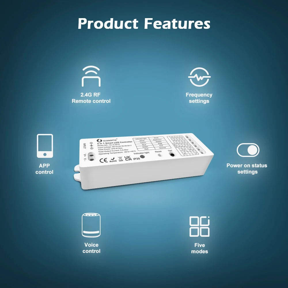 Контроллер Zigbee 5 в 1 светорегулятор для светодиодных лент RGB/ CCT совместим с