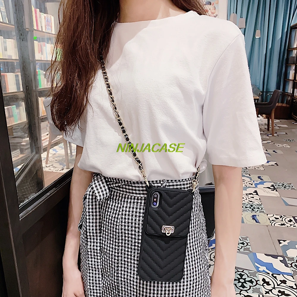 Fashion Wallet phone case For iPhone 6s 7 8 Plus 11 Pro max XR XS Max metal buckle crossbody chain card package |