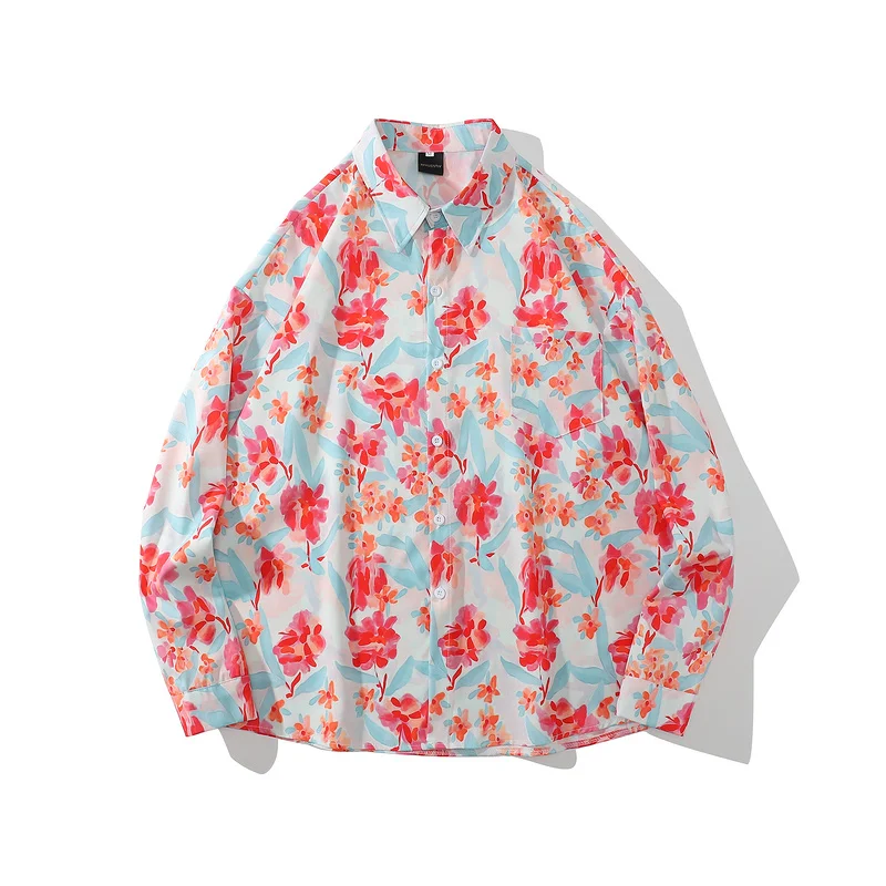 

2021 Hawaiian Beach Shirts Harajuku Flowers Painting Print Shirt Hip Hop Casual Holiday Fashion Button Tops For Men And Women