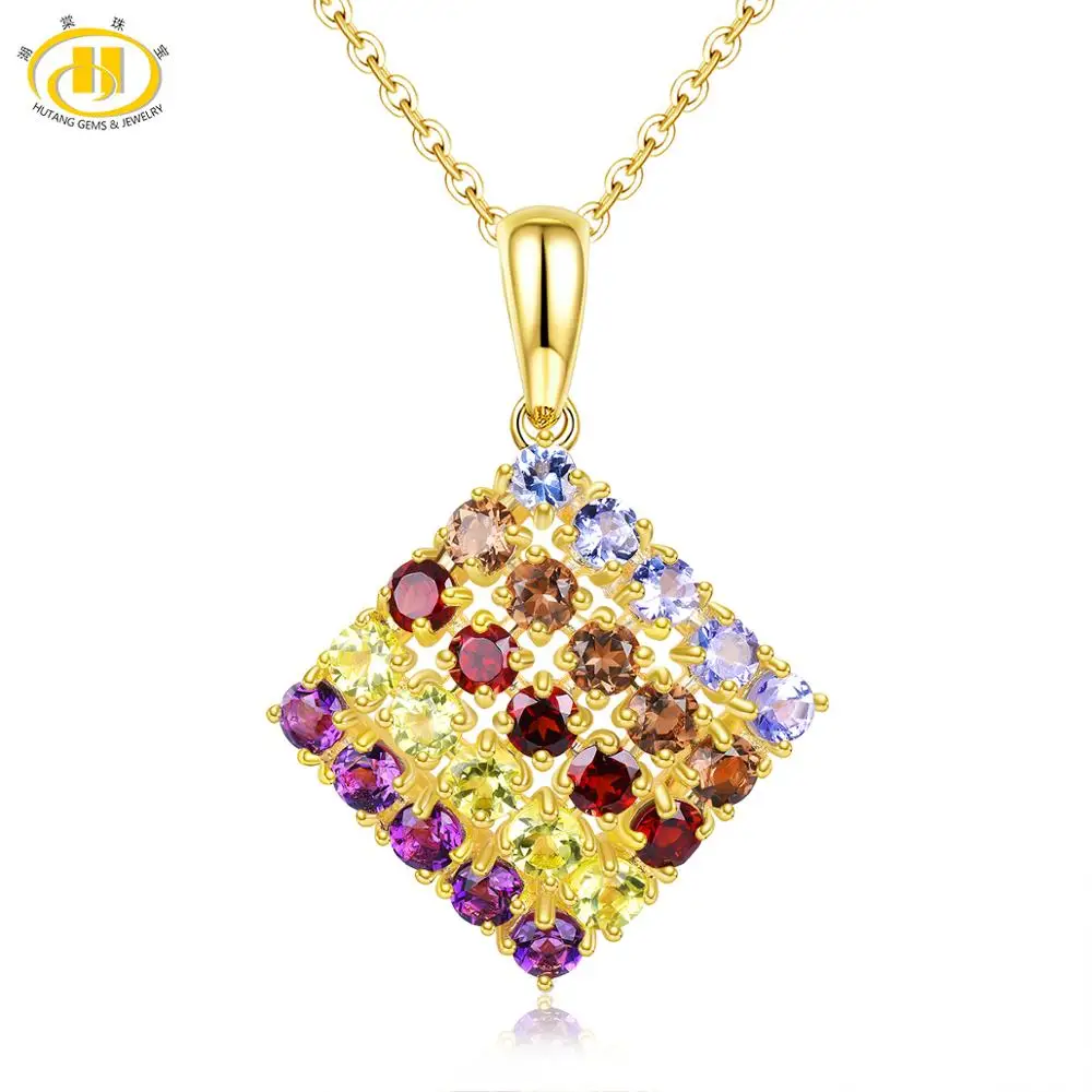 

Hutang Подвеска из серебра 925 пробы с танзанитом для женщин, искусственный дымчатый кварц, серебряная цепочка, драгоценный камень с позолотой ж...