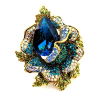 fancy style ab accent crystal large rhinestone blue rose brooches and pins for women prom ball gala dress party luxury accessory