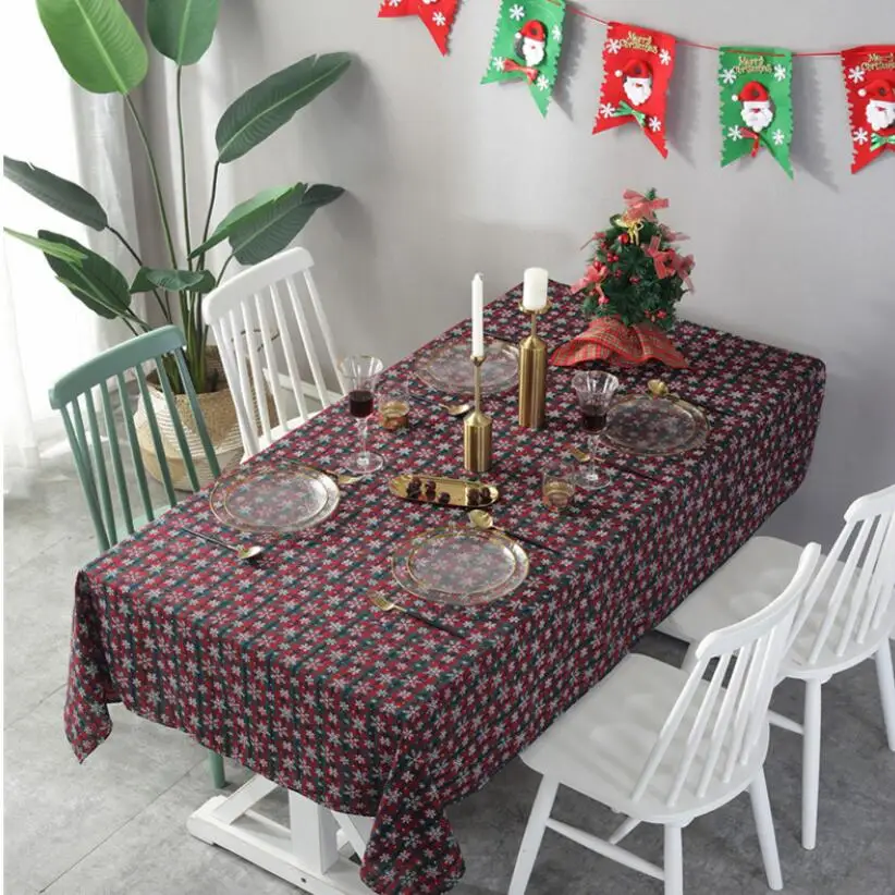 Высокое качество Kerst Tafelkleed Рождество Снежинка печати скатерть с рисунком в клетку красный стол Обложка новогодний домашний декор Tischtuch ZC081