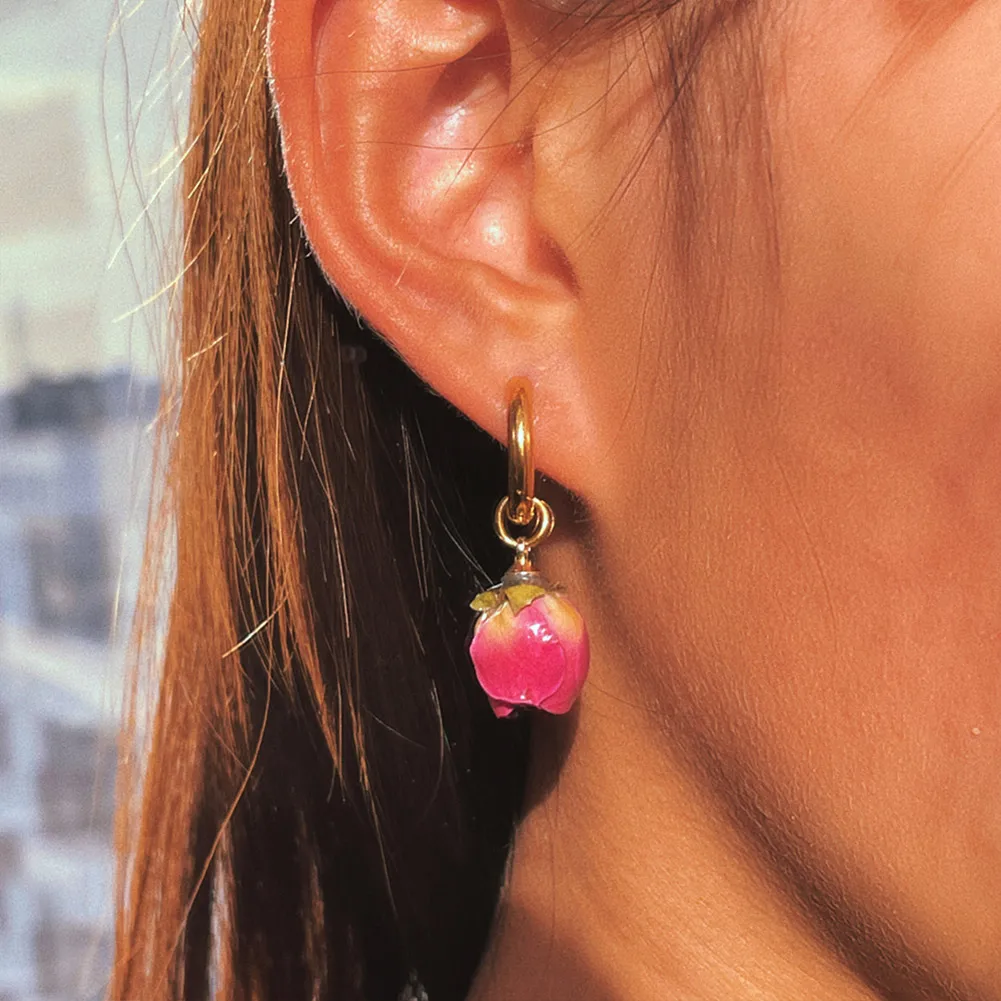 

Creative Design Romantic Rose Flower Circle Earrings For Women Gold Color Stainless Steel Hoop Earring 2022 Trendy New Jewelry