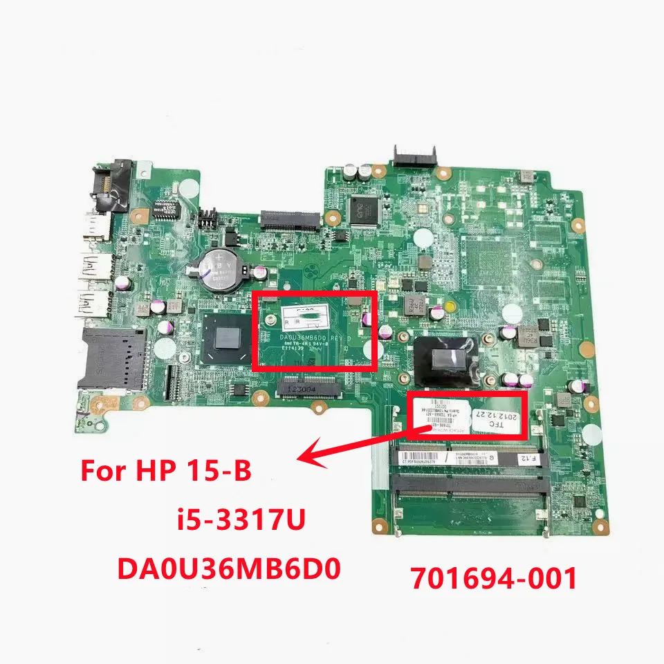 

701694-001 For hp 15-b Laptop motherboard DA0U36MB6D0 i5-3317U 100% fully tested ok