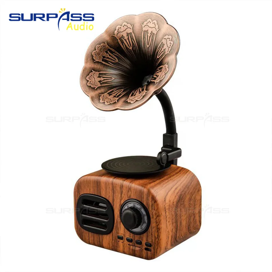 Retro Trumpet Style Bluetooth Mini Speaker Wireless Stereo Subwoofer Music Box Wooden Speakers With FM Radio TF For Phone | Электроника
