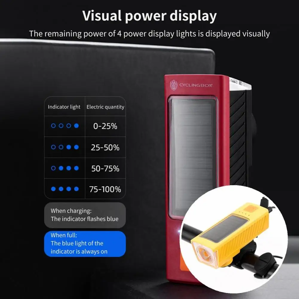 

Power-saving Functional Bicycle Bike Front Solar Horn Light ABS Bicycle Light Convenient for Night