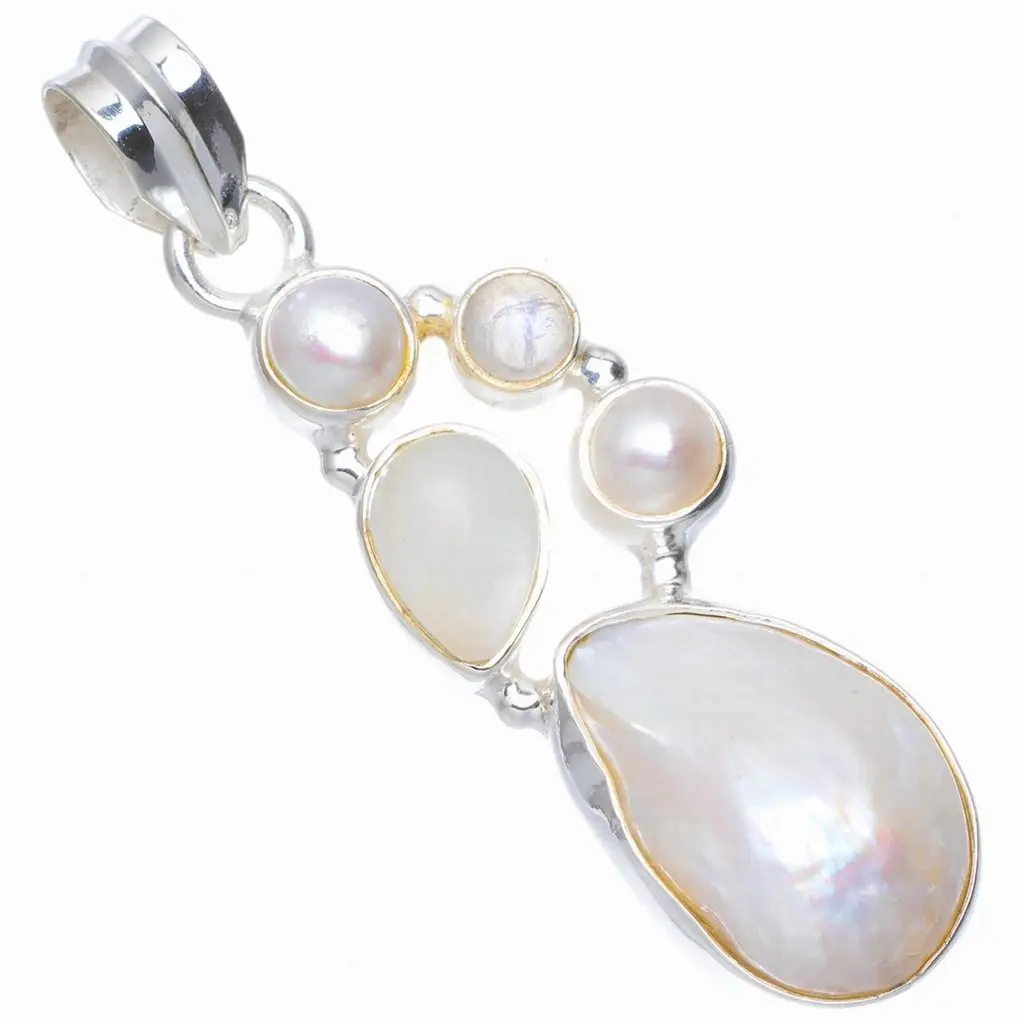 Натуральный речной жемчуг кошачий глаз и Радужный Лунный Камень ручной работы 925