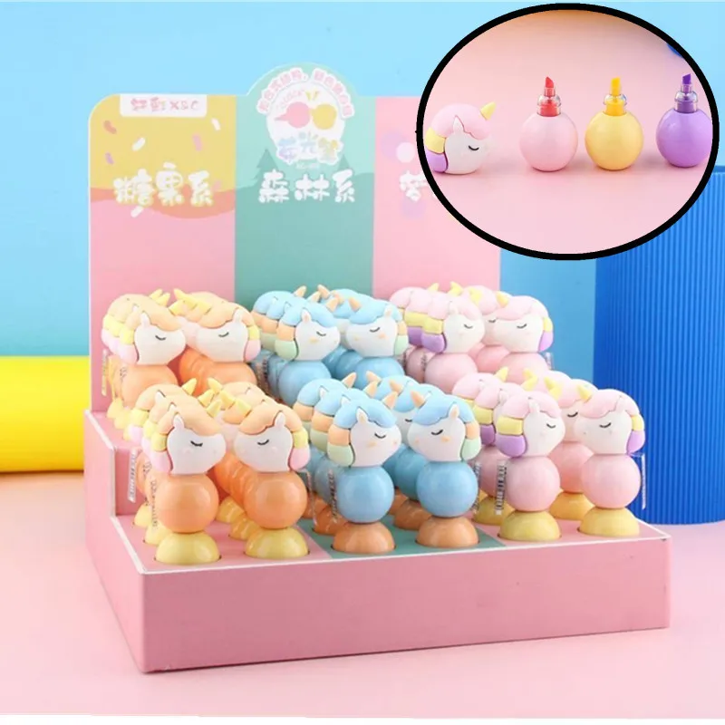 

36 pcs/lot Mini Unicorn Building Block Highlighter Cute 3 colors Drawing Painting Art Marker Pen School supplies Stationery gift