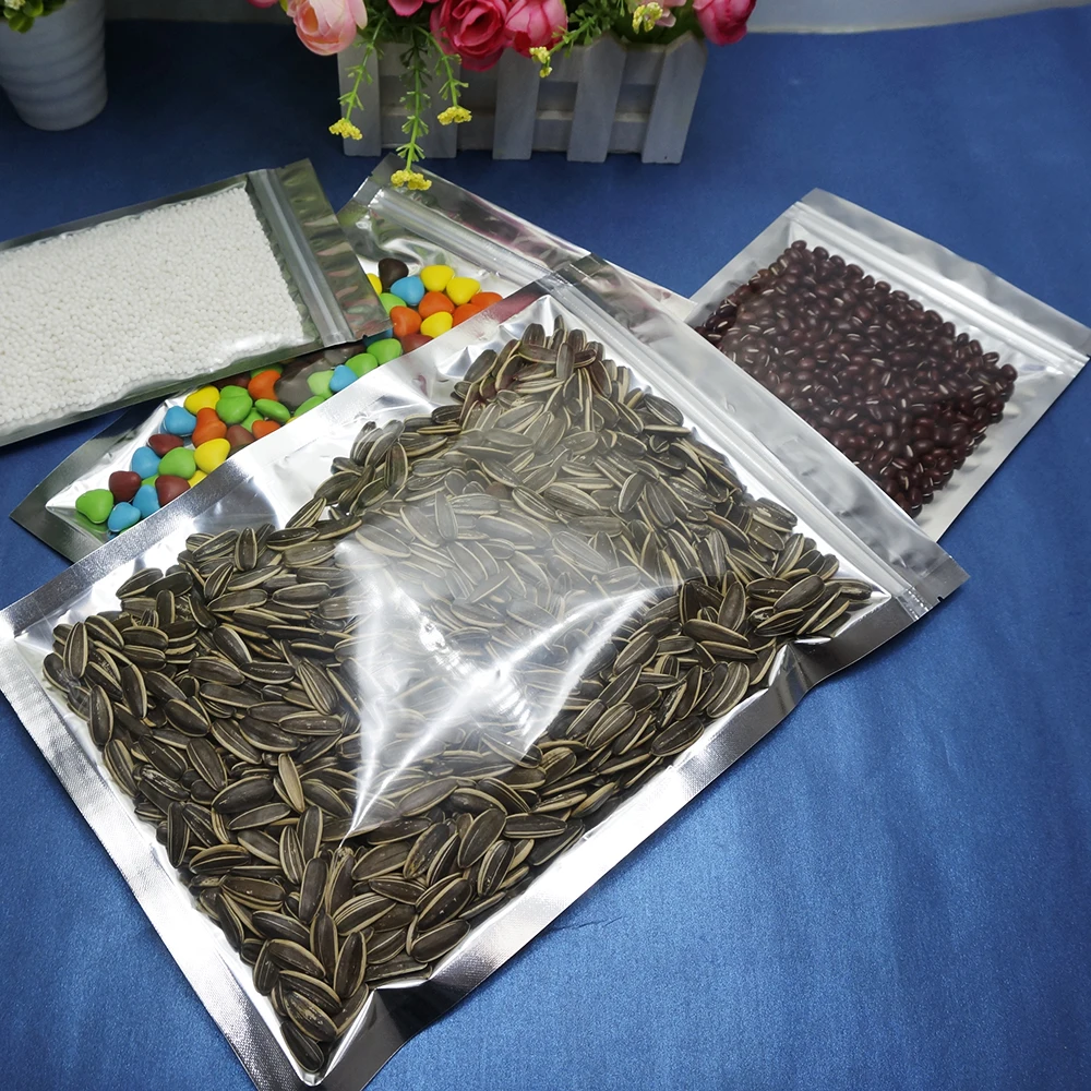 14х20см 100 шт полупрозрачные сумки из алюминиевой фольги с замком на молнии