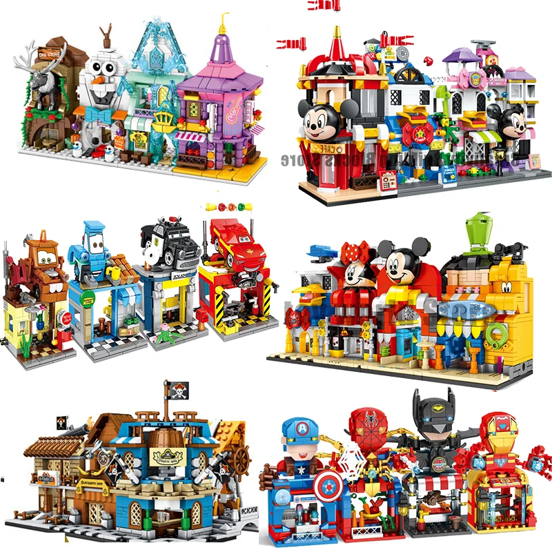 Новинка 2021 магазин Disney Mini City Street View 4 шт. полный серийный набор строительных