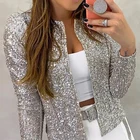 Осенние модные черные блестящие куртки, женские блестящие повседневные Серебристые дамские пальто с длинным рукавом, уличная одежда, желтые блестки, Новинка