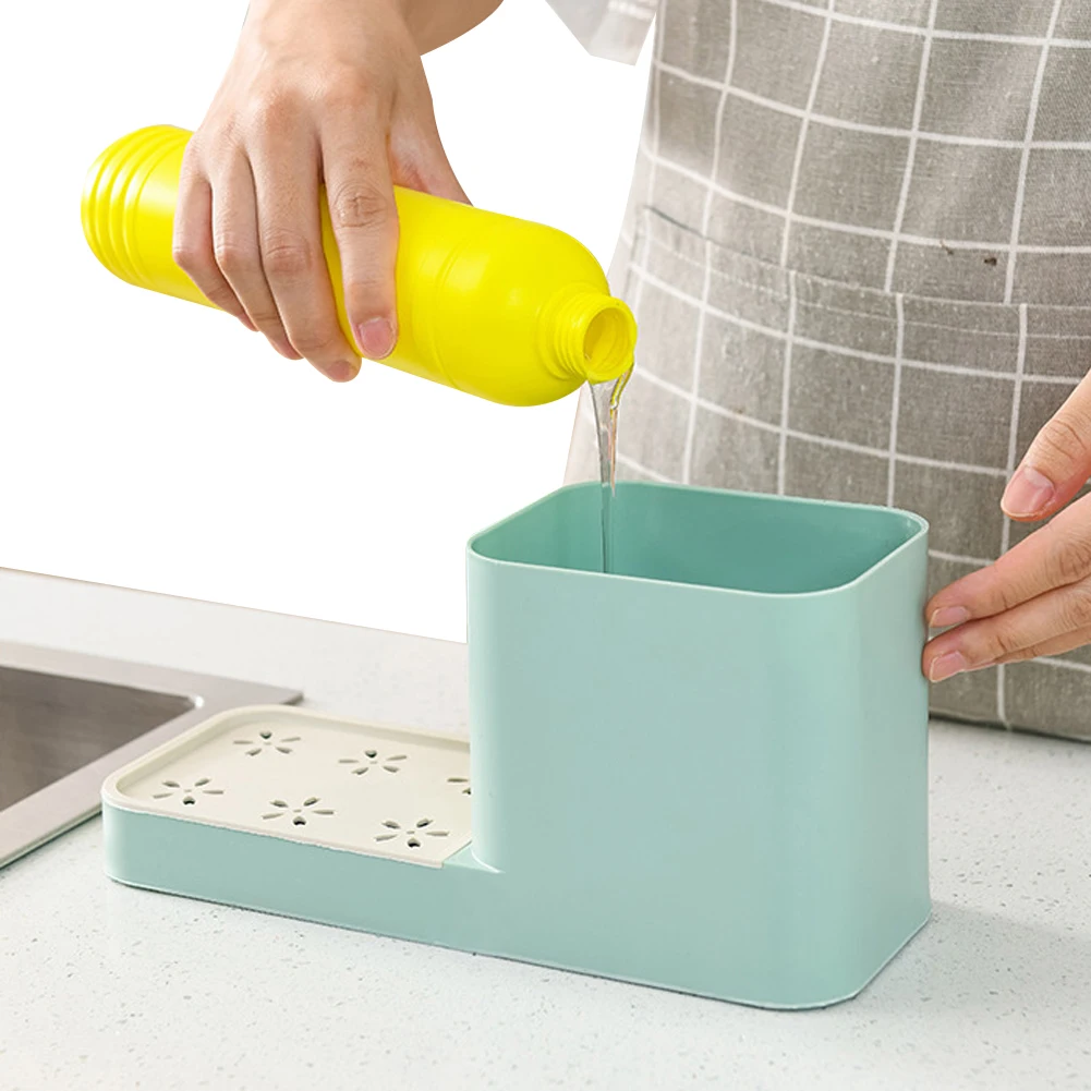 

Kitchen Dishwashing Brush Pressing Liquid Box Sponge Drain Towel Hanger Countertop Wipe Shelf
