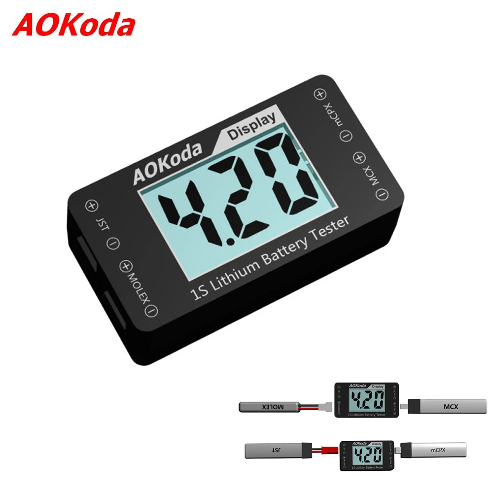 

AOKoda AOK-041 1S Lithium Battery Tester Indicator for Checker For JST MOLEX mCPX MCX Plug Connector Battery Voltage