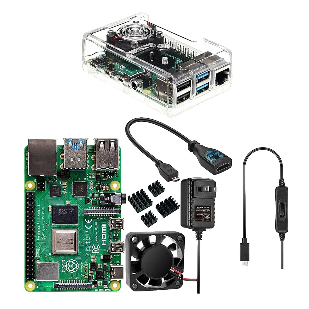 Raspberry Pi 4 Модель B Гб ОЗУ + чехол вентилятор радиатор адаптер питания кабель Micro HDMI
