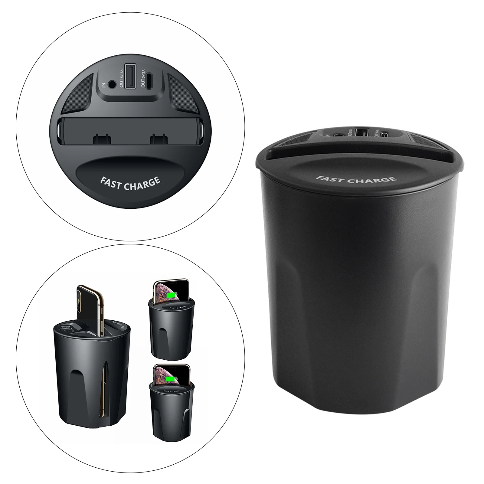 

Car Wireless Charger Cup with Base Stand, Phone Charger Fast Charging 10W/7.5W/5w Accessories w/ Type C / USB Output