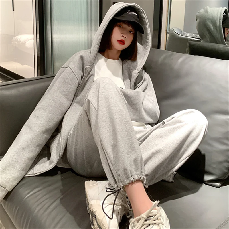 

Толстые спортивные брюки с флисовой подкладкой, женская верхняя одежда на осень и зиму, новинка 2021, свободные прямые свободные штаны для отд...